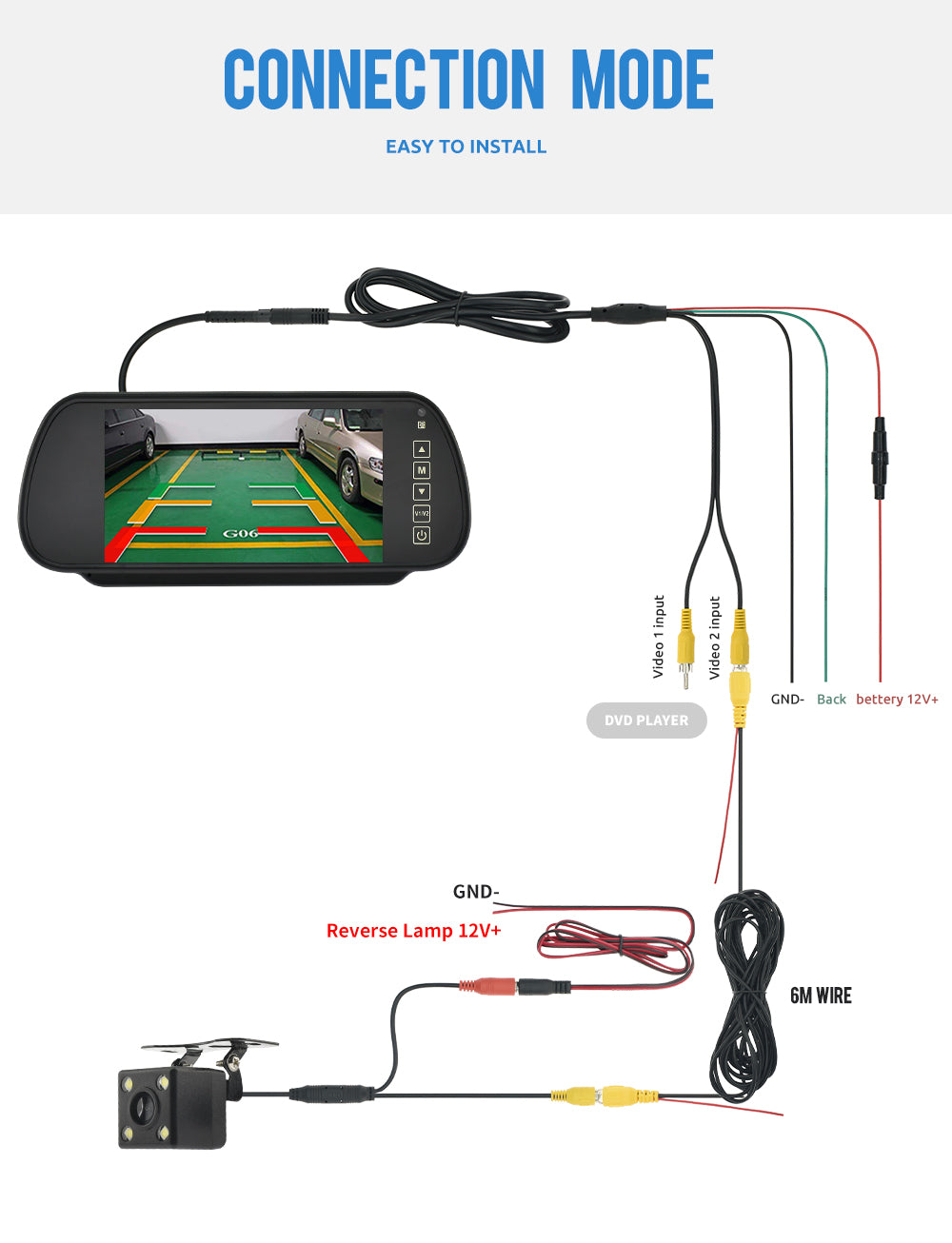 7" Mirror Monitor TFT LCD