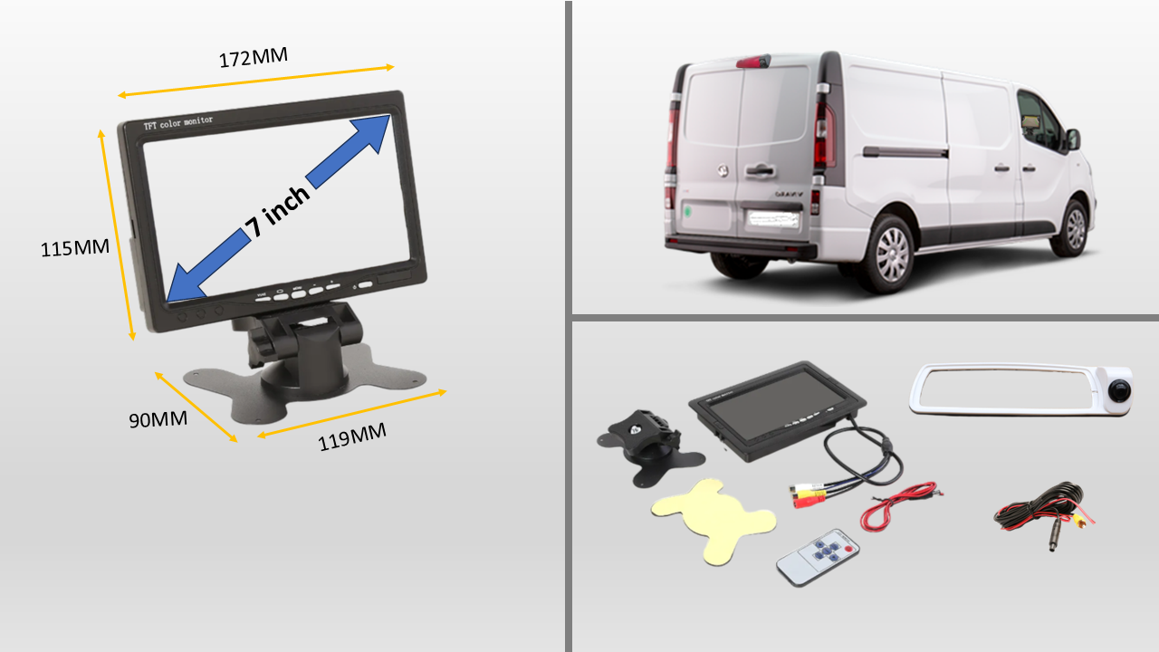 Reversing Camera & 7" Monitor for Vauxhall Vivaro MK3, Renault Trafic MK3 2014 (White)