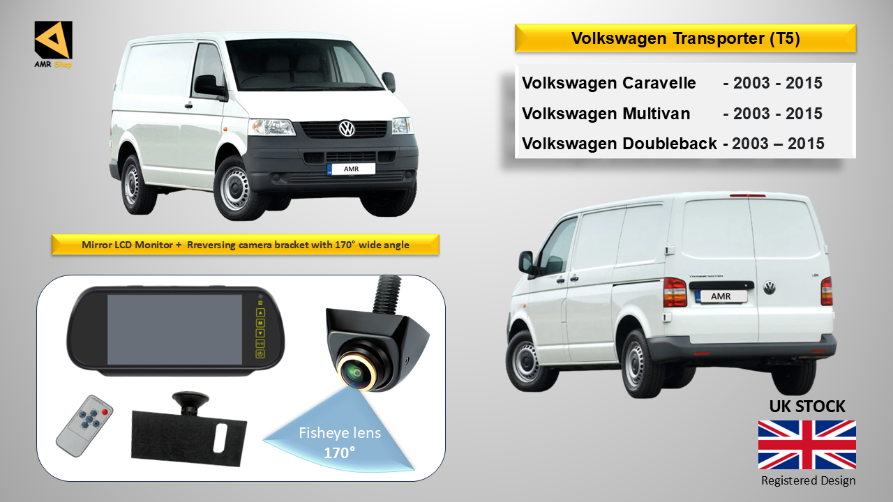 VW Transporter T5 T6 Van Bus 7" Mirror Monitor Car Parking Rear View Camera Kit