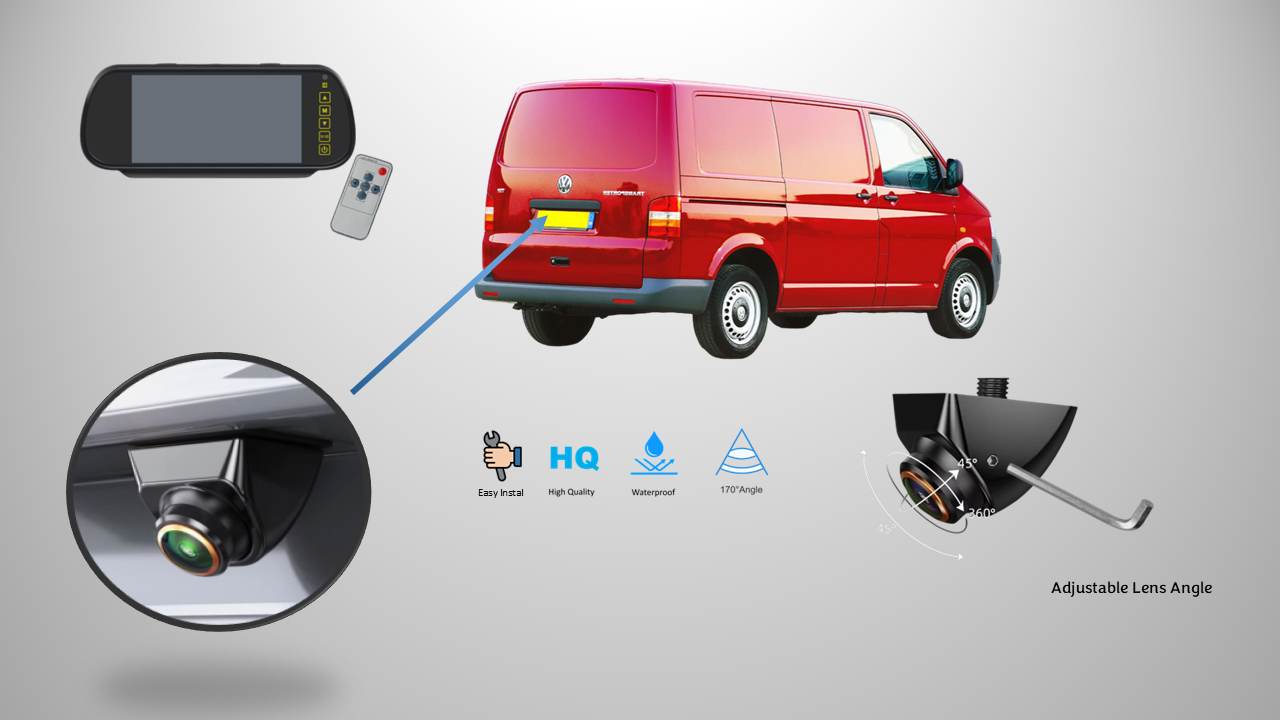 VW Transporter T5 T6 Van Bus 7" Mirror Monitor Car Parking Rear View Camera Kit