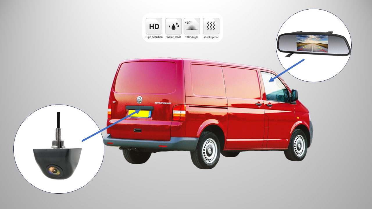 VW Transporter T5 T6 Van Bus Mirror Monitor Car Parking Rear View Camera Kit