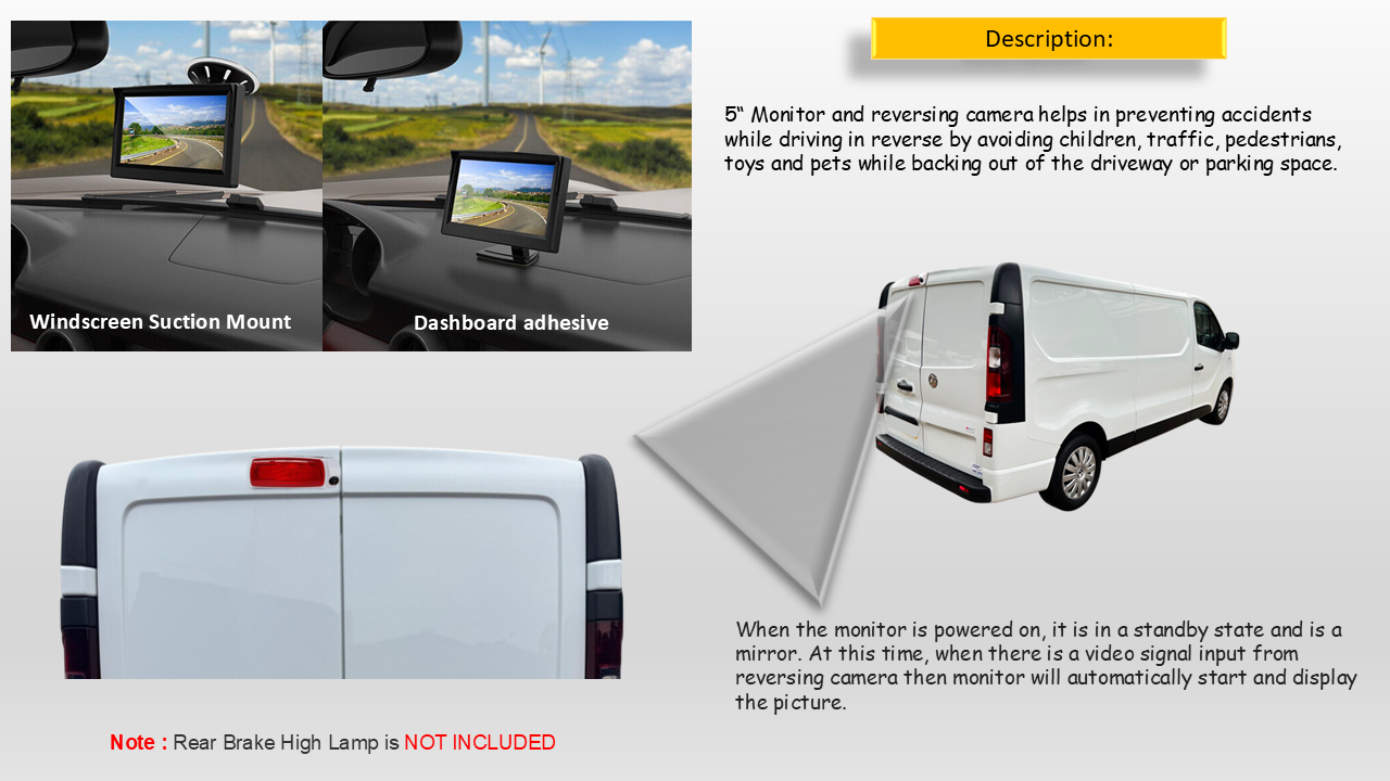 5" Monitor and Reversing Camera For Vivaro, Trafic, NV300 2014-2022 (WITHE)