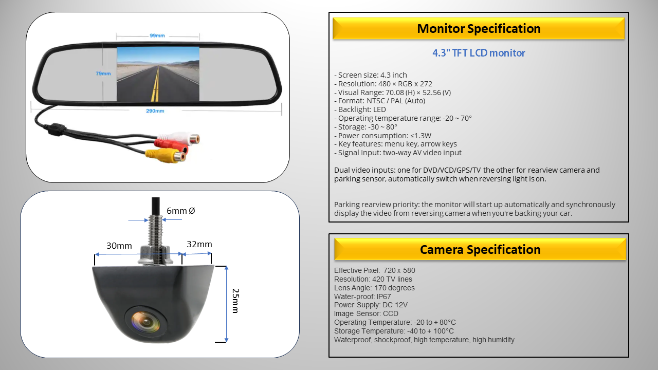 VW Transporter T5 T6 Van Bus Mirror Monitor Car Parking Rear View Camera Kit