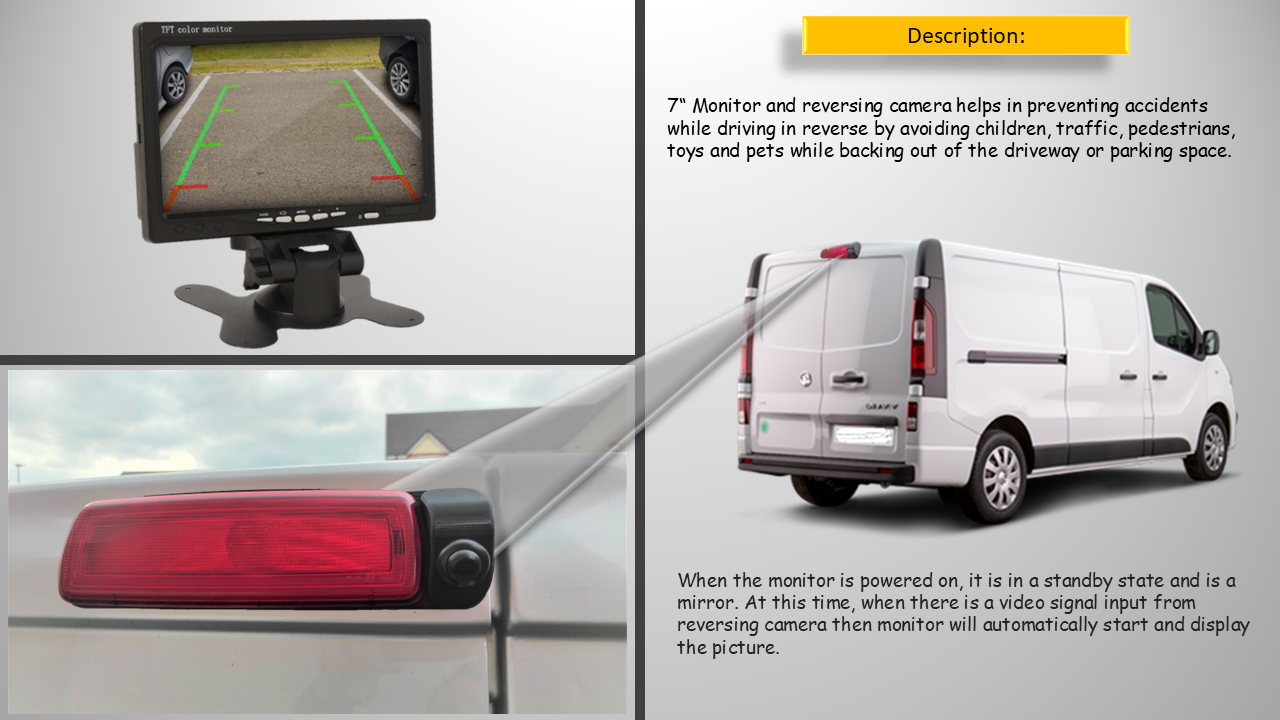 Reversing Camera & 7" Monitor for Vauxhall Vivaro MK3, Renault Trafic MK3 2014