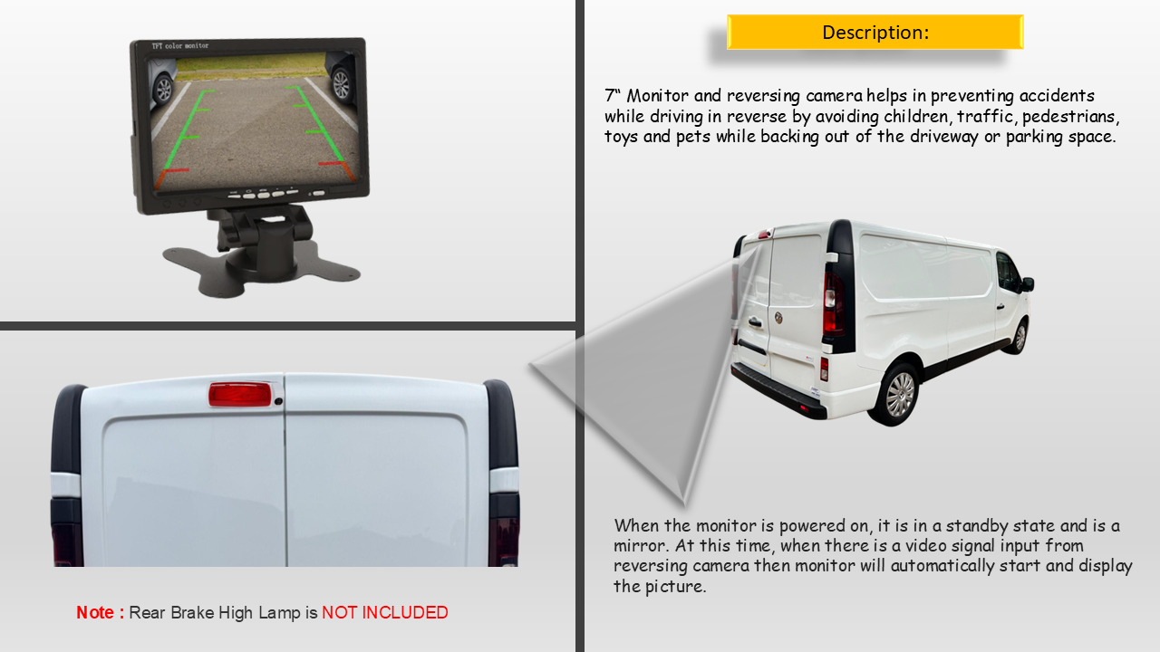 Reversing Camera & 7" Monitor for Vauxhall Vivaro MK3, Renault Trafic MK3 2014 (White)