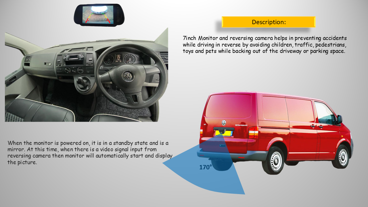 VW Transporter T5 T6 Van Bus 7" Mirror Monitor Car Parking Rear View Camera Kit