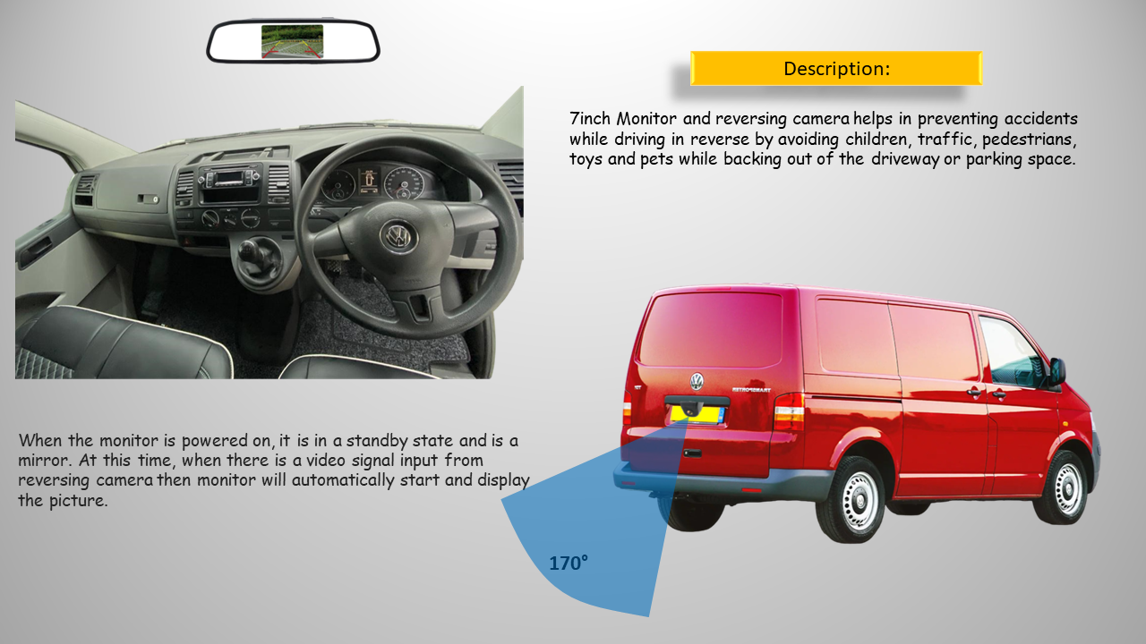 VW Transporter T5 T6 Van Bus Mirror Monitor Car Parking Rear View Camera Kit