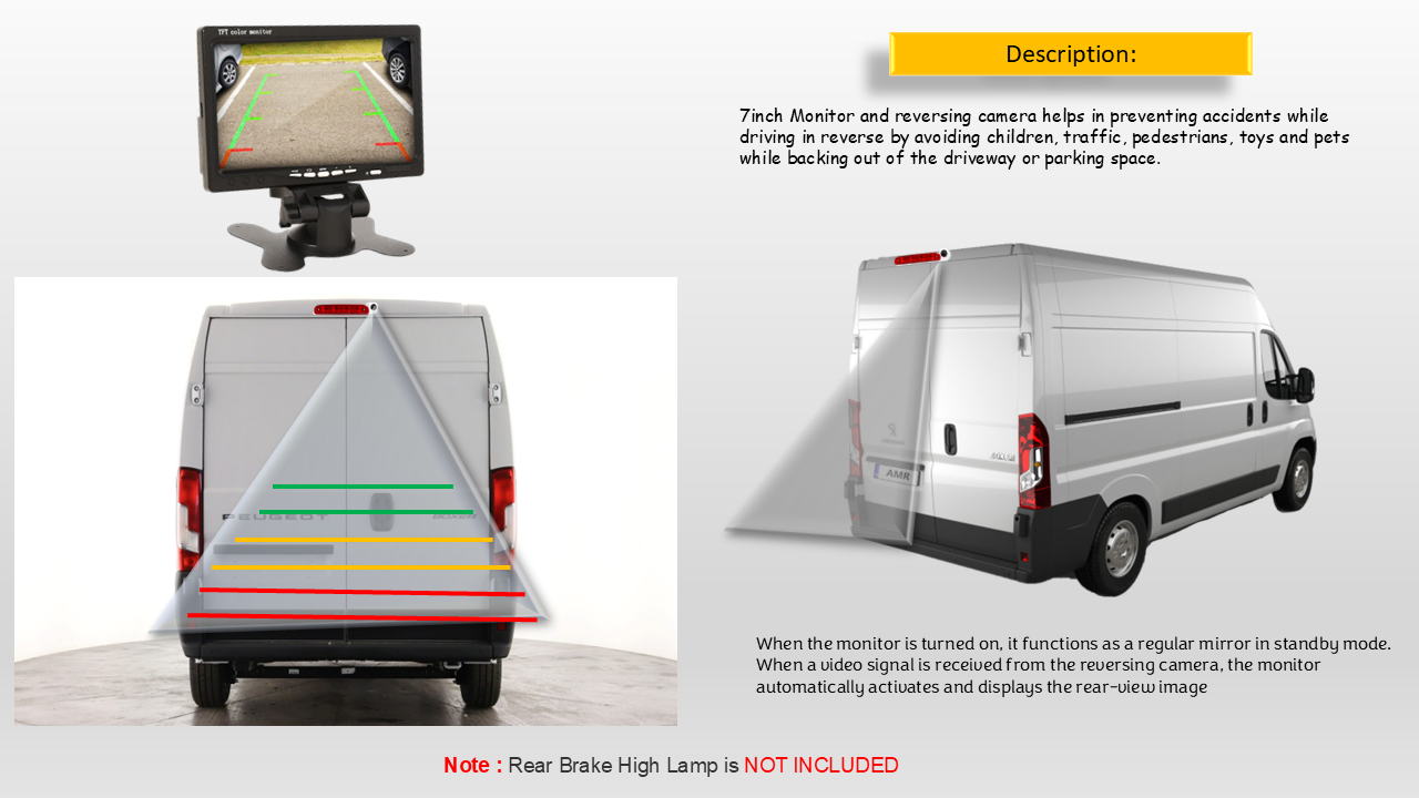 Reversing Camera & 7" Monitor For Peugeot Boxer, Citroen Relay, Citroen Jumper, Fiat Ducato 2007 - 2022