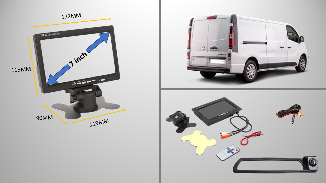 Reversing Camera & 7" Monitor for Vauxhall Vivaro MK3, Renault Trafic MK3 2014