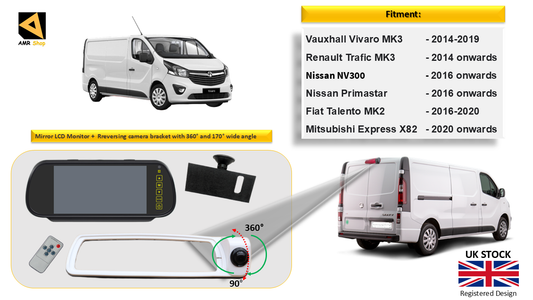 Reversing Camera & 7" Monitor for Vauxhall Vivaro MK3, Renault Trafic MK3 2014 (White)