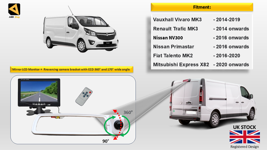 Reversing Camera & 7" Monitor for Vauxhall Vivaro MK3, Renault Trafic MK3 2014 (White)