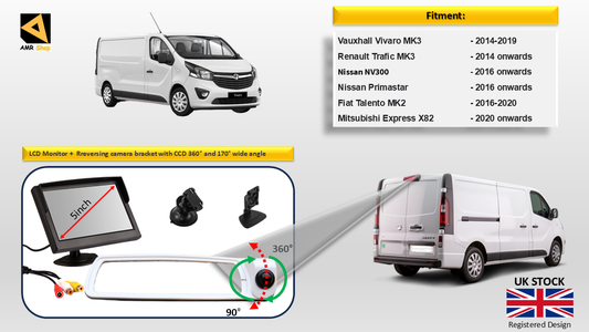 5" Monitor and Reversing Camera For Vivaro, Trafic, NV300 2014-2022 (WITHE)