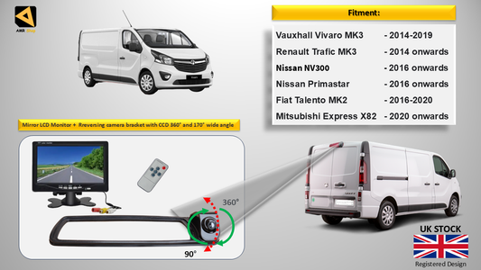 Reversing Camera & 7" Monitor for Vauxhall Vivaro MK3, Renault Trafic MK3 2014