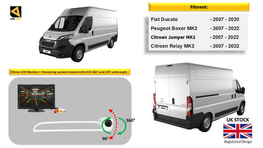 Reversing Camera & 5" Monitor For Peugeot Boxer, Citroen Relay, Citroen Jumper, Fiat Ducato 2007 - 2022 (White)