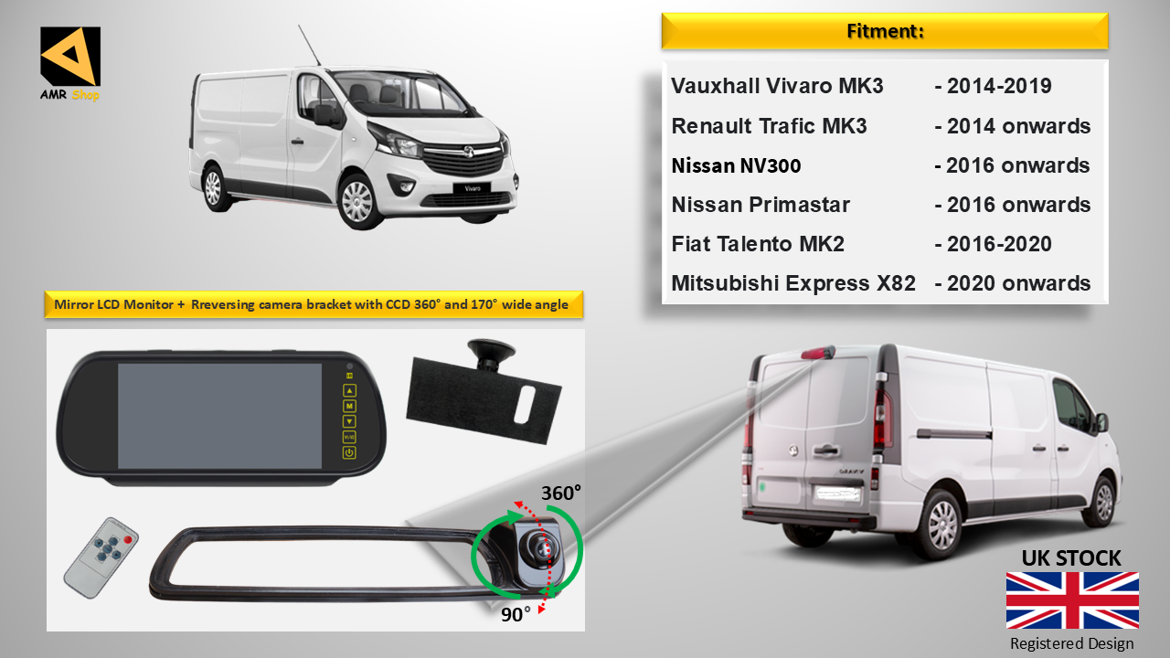 Reversing Camera & 7" Monitor for Vauxhall Vivaro MK3, Renault Trafic MK3 2014