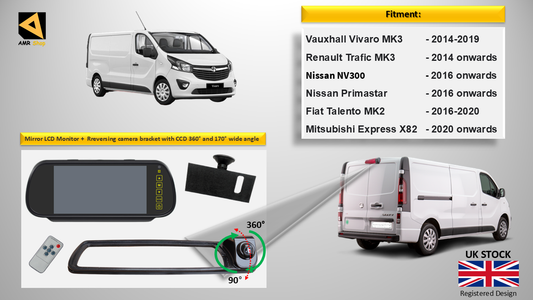Reversing Camera & 7" Monitor for Vauxhall Vivaro MK3, Renault Trafic MK3 2014
