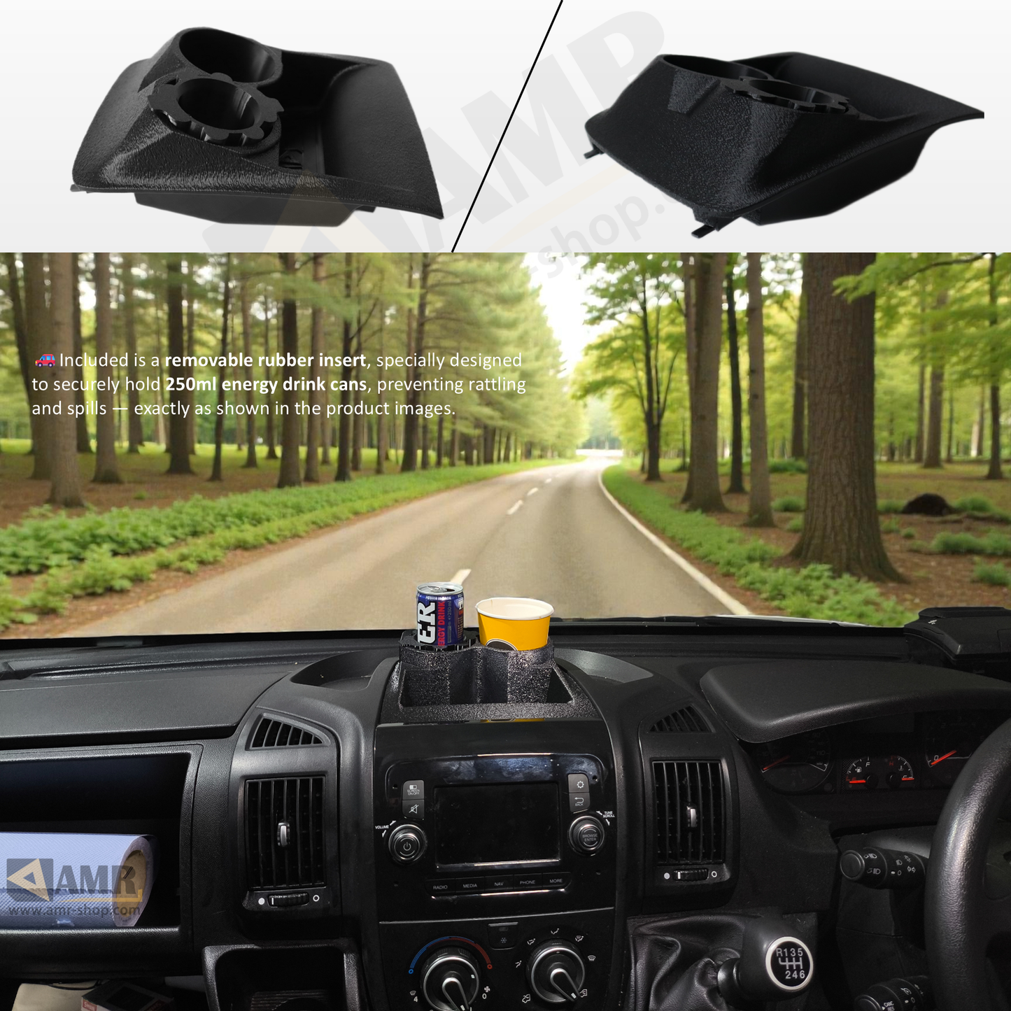 Dashboard Tray with Dual Cup Holder & Storage Peugeot Boxer, Citroen Relay, Fiat Ducato 2014+
