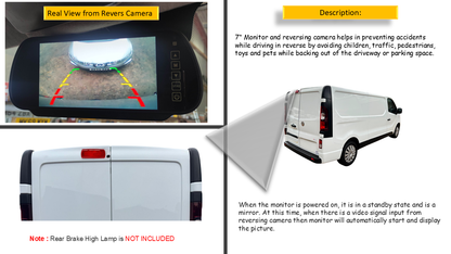 Reversing Camera & 7" Monitor for Vauxhall Vivaro MK3, Renault Trafic MK3 2014 (White)