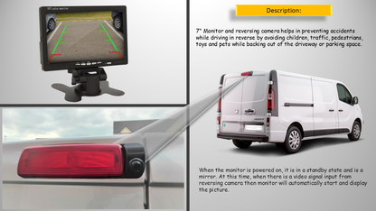 Reversing Camera & 7" Monitor for Vauxhall Vivaro MK3, Renault Trafic MK3 2014