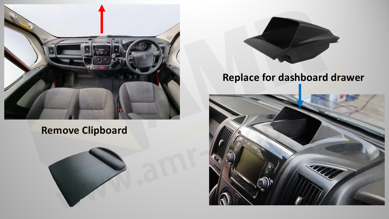 3D Printed Dashboard Tray with Sun Shade for Peugeot Boxer Citroen Relay Fiat Ducato 2014+