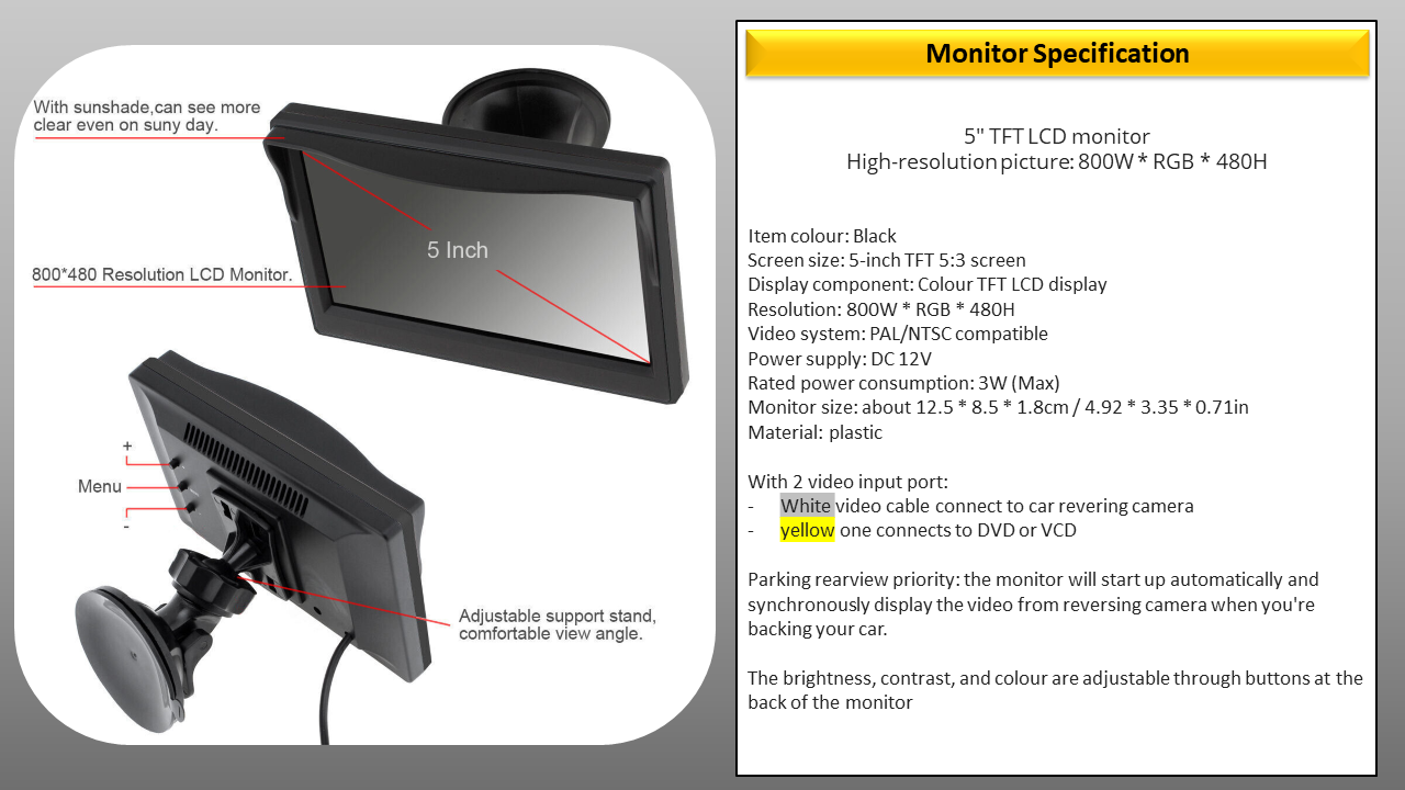 5" Monitor and Reversing Camera For Vivaro, Trafic, Primastar 2001-2013 (WHITE)