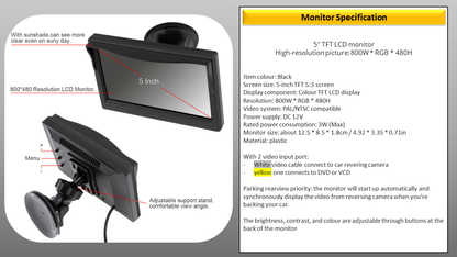 5" Monitor and Reversing Camera For Vivaro, Trafic, Primastar 2001-2013 (WHITE)