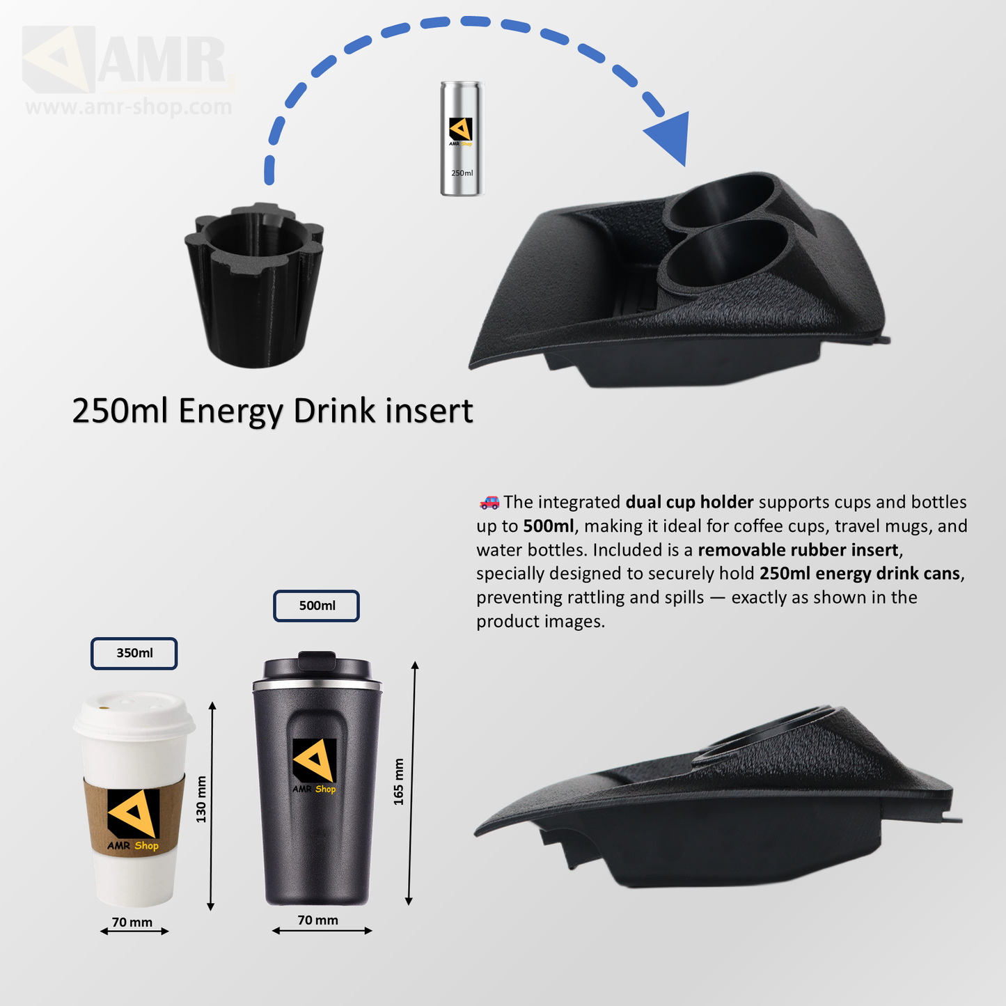 Dashboard Tray with Dual Cup Holder & Storage Peugeot Boxer, Citroen Relay, Fiat Ducato 2014+