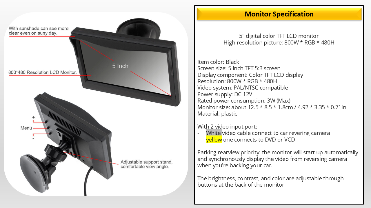 5" Monitor and Reversing Camera For Vivaro, Trafic, NV300 2014-2022 (WITHE)