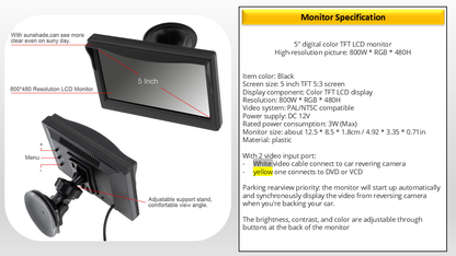5" Monitor and Reversing Camera For Vivaro, Trafic, NV300 2014-2022 (WITHE)