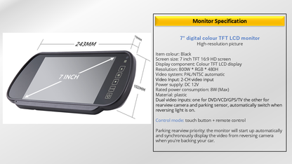 Reversing Camera & 7" Monitor For Peugeot Boxer, Citroen Relay, Citroen Jumper, Fiat Ducato 2007 - 2022