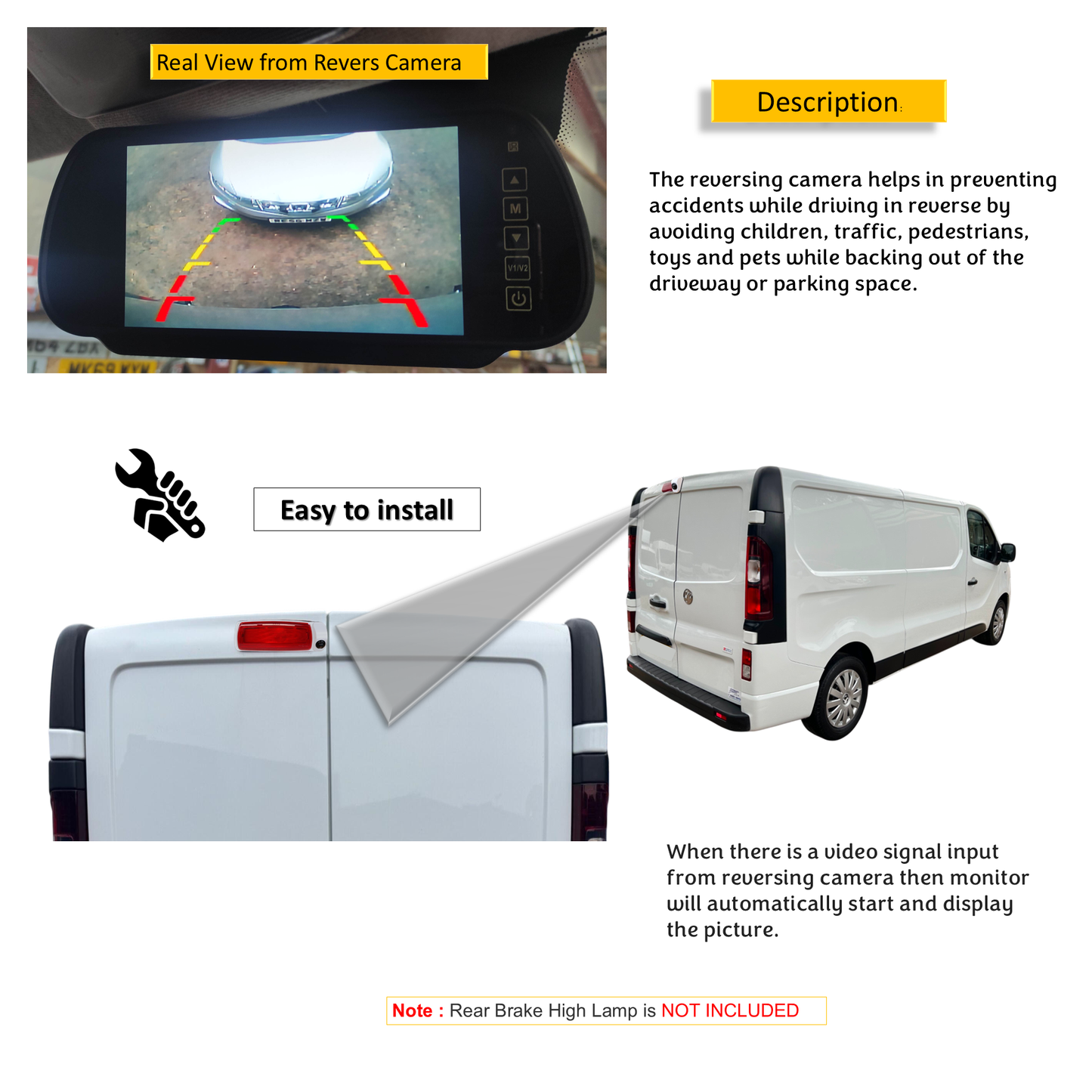 Reversing Camera For Vivaro ,Trafic, NV300 2014 onwards (WHITE)