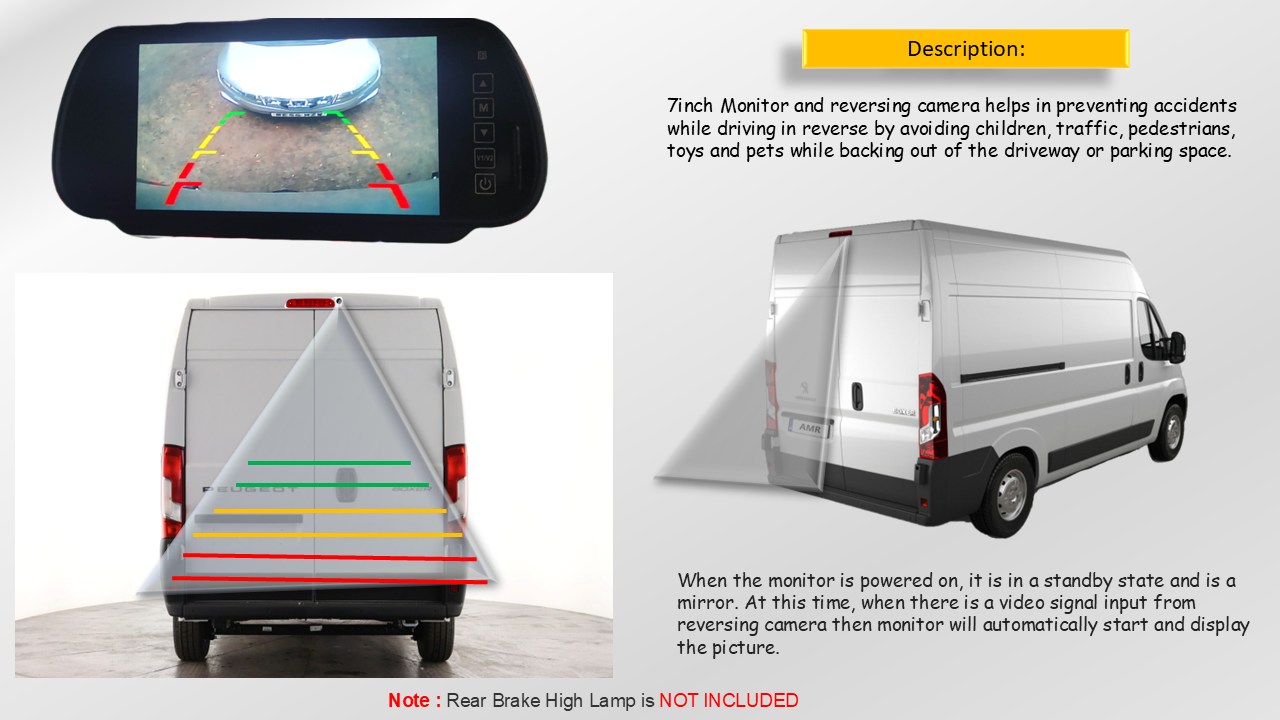 Reversing Camera & 7" Monitor For Peugeot Boxer, Citroen Relay, Citroen Jumper, Fiat Ducato 2007 - 2022